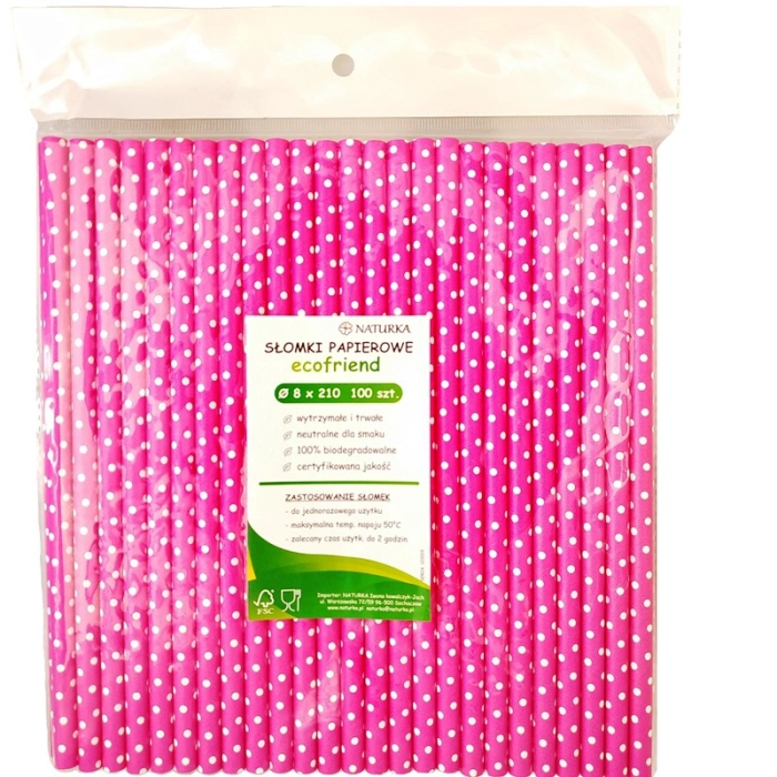 Ekologiczne słomki papierowe - 100 sztuk 8x210 mm (100% biodegradowalne)