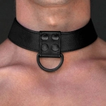Bondage Fetish erotic collar with chain - black
