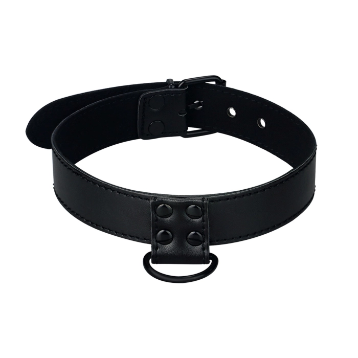 Bondage Fetish erotic collar with chain - black
