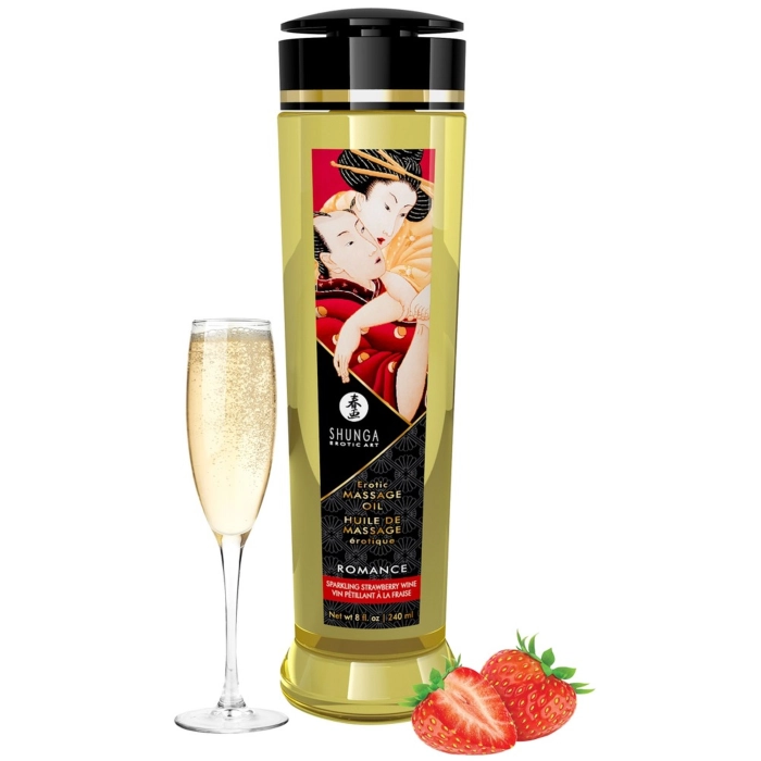Shunga exklusives Massageöl - Erdbeerwein