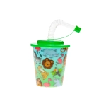 Kubek plastikowy z rurką i wieczkiem - dzikie zwierzęta 3D