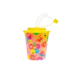 Kubek plastikowy z rurką i wieczkiem - bużki emotikony 3D
