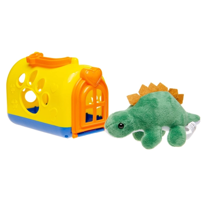 Plyšový dinosaurus v nosiči