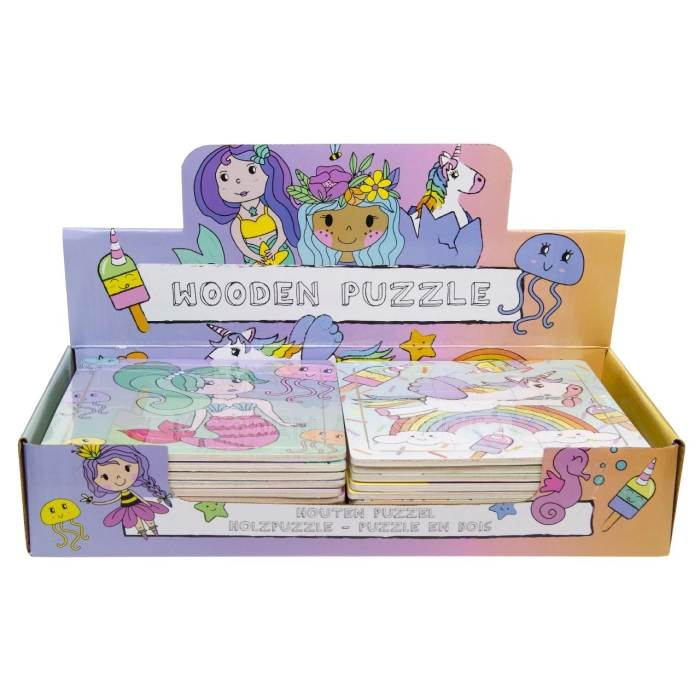Wooden puzzle for children mermaids unicorns spring mix