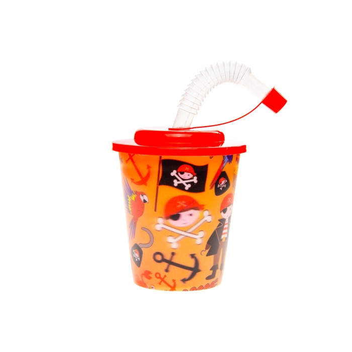 Kubek plastikowy z rurką i wieczkiem Piraci 3D
