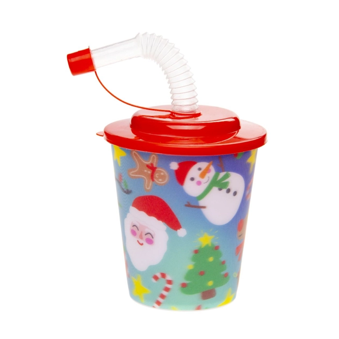 Kubek plastikowy z rurką i wieczkiem - Boże Narodzenie 3D