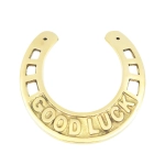 Sárgaréz Szerencsepatkó 15 cm, "Good Luck" felirattal