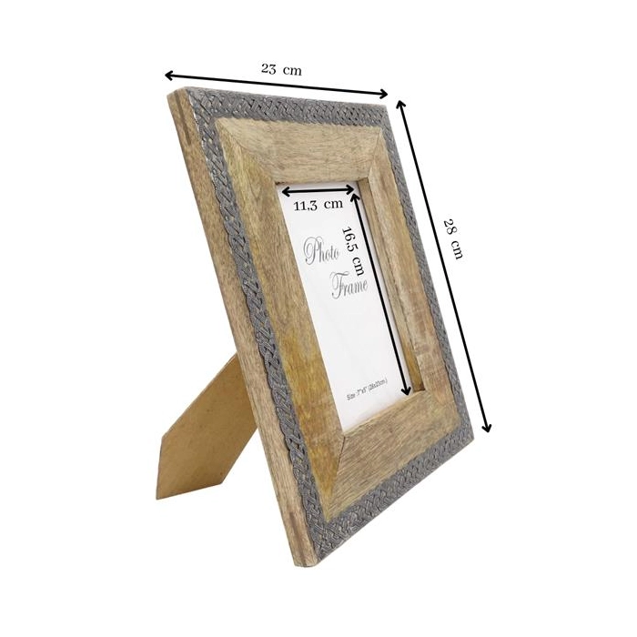 Ramka 13 x 18 z drewna mangowego inkrustowana metalowymi wzorami