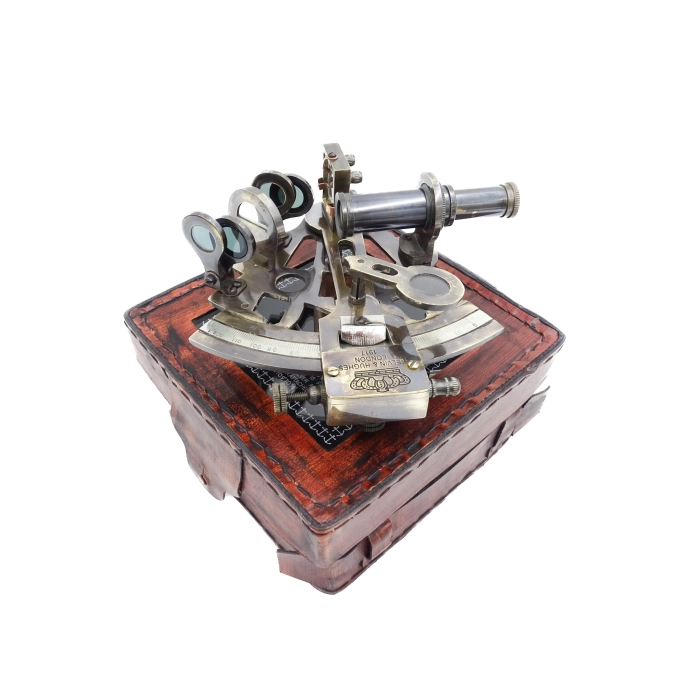 Brass sextant in leather case