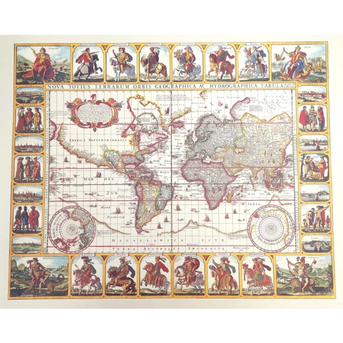 Historyczna Mapa Świata - Nova Totius Terrarum reprint - N. I. Piscator, 1652 r.