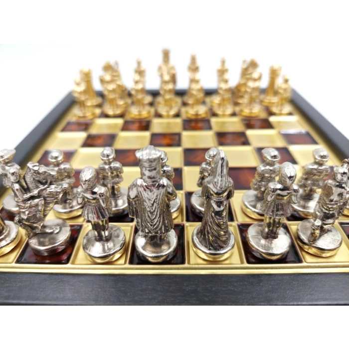 Exklusive Makedonische Dynastie Metall Schachspiel - Schachbrett 20x20cm