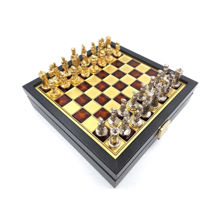 Exklusive Makedonische Dynastie Metall Schachspiel - Schachbrett 20x20cm