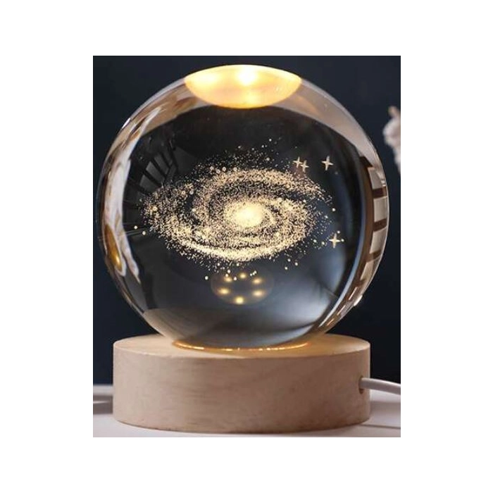 Kristálygömb fa alapon Milky Way LED