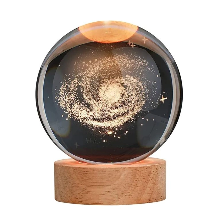 Kristálygömb fa alapon Milky Way LED
