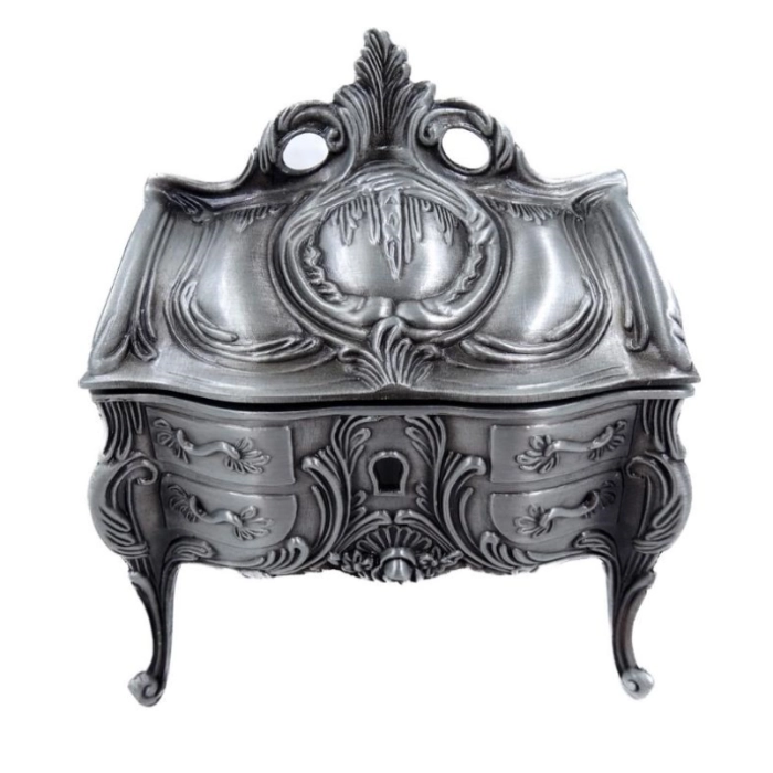Srebrna szkatułka metalowa