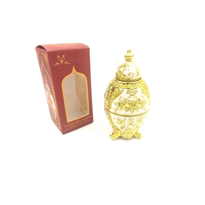 Faberge tojás replika - fehér és arany, rózsa motívummal