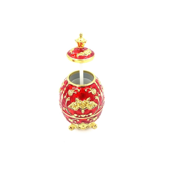 Replika jaja Faberge - czerwono-złote, z motywem róży