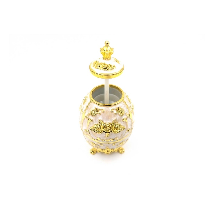 Faberge tojás replika - fehér és arany, rózsa motívummal