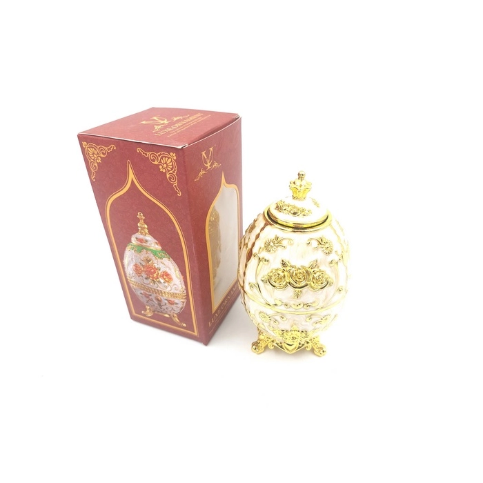 Faberge tojás replika - fehér és arany, rózsa motívummal
