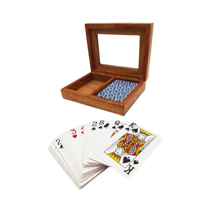 Kartenset in eleganter Holzbox mit Glasdeckel