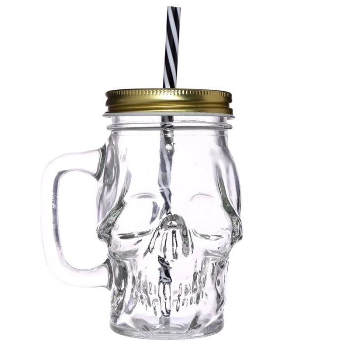 Skull jar with straw