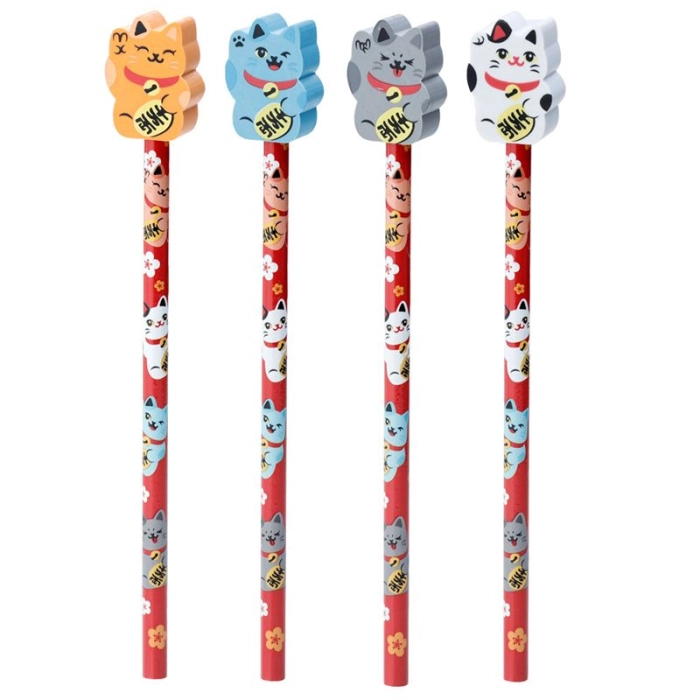 Ołówek z gumką Kot szczęścia Maneki Neko