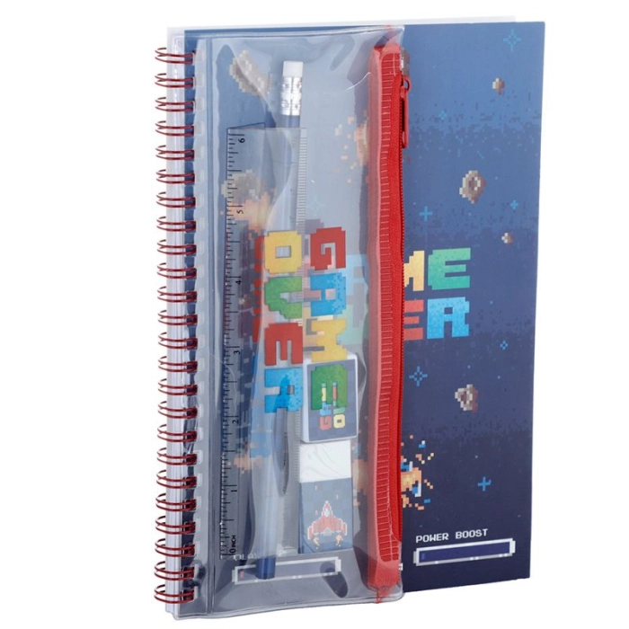School set - equipped with pencil case + notebook, Game Over