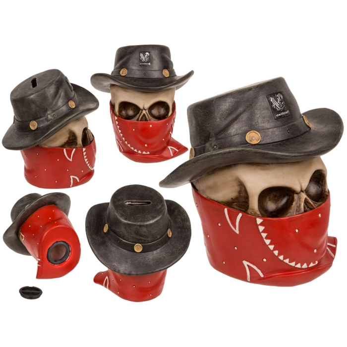 Outlaw skull piggy bank