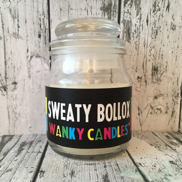 A scented candle in a jar - Wanky Candles Sweaty Bollox