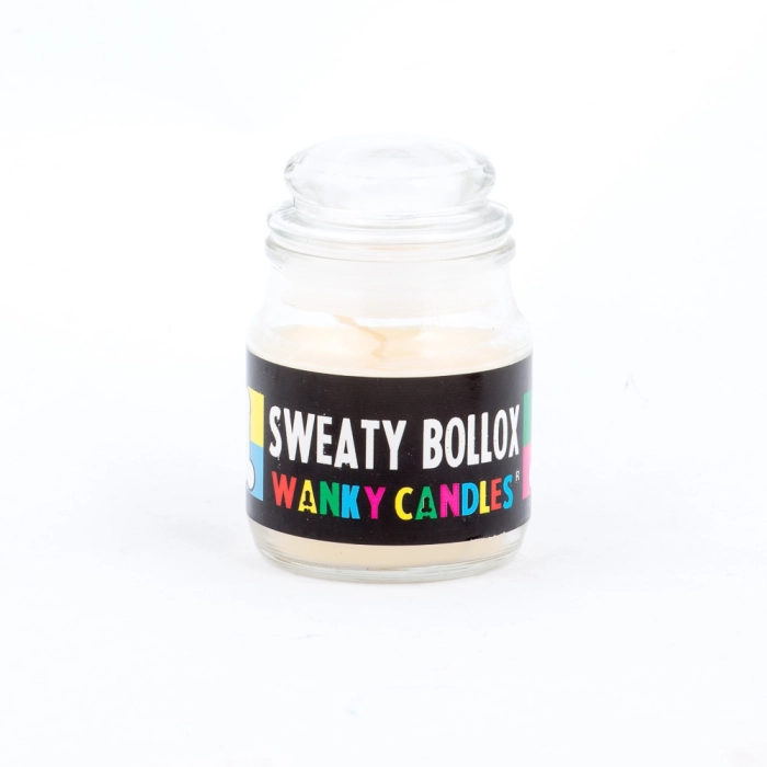 A scented candle in a jar - Wanky Candles Sweaty Bollox