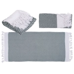 Ręcznik fouta zielono-biały 80x170 cm