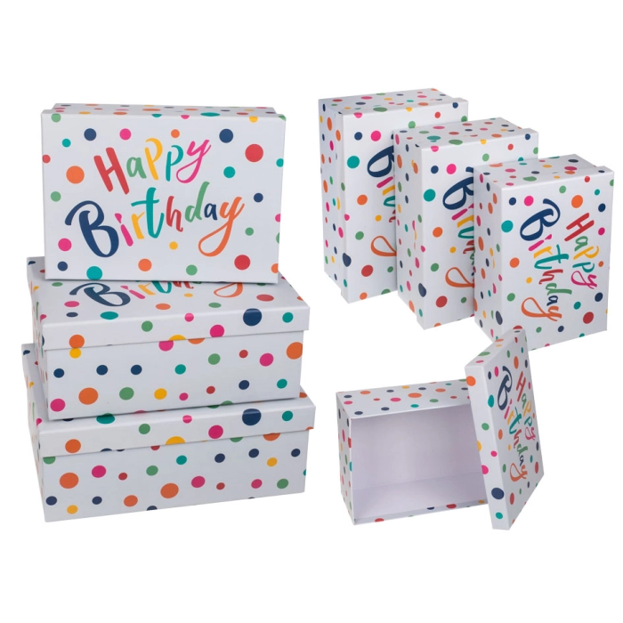 Zestaw 3 pudełek w kropki Happy Birthday
