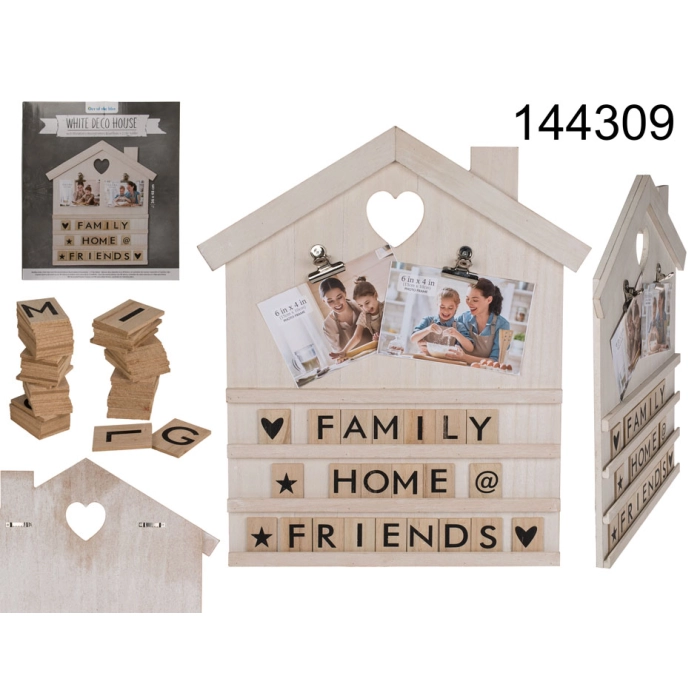 Family photo frame with clips and inscriptions