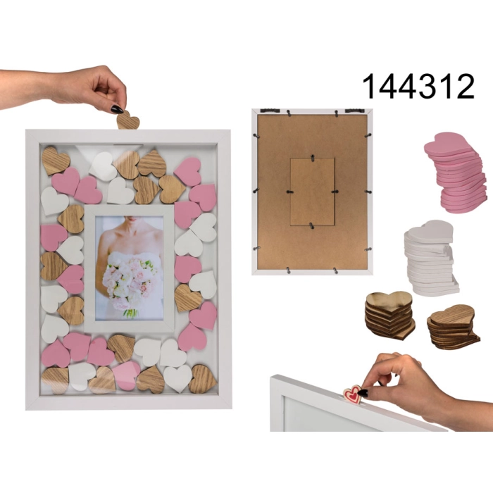 Guest book - wooden frame + 42 hearts for writing names