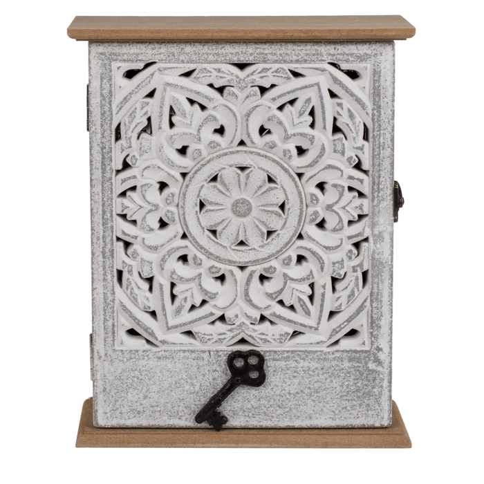 Wooden key box with floral decor