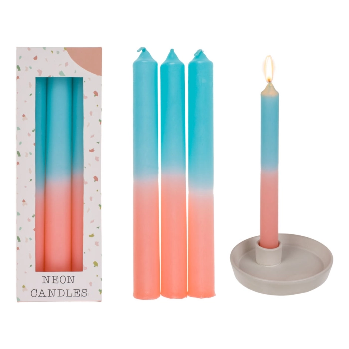 Set of 3 table candles - apricot / turquoise