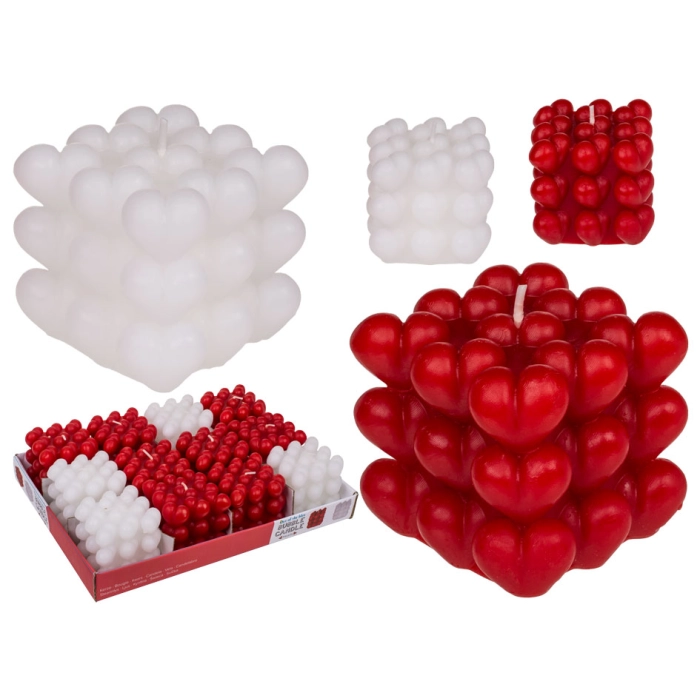 Candle cube made of bubble hearts - red or white