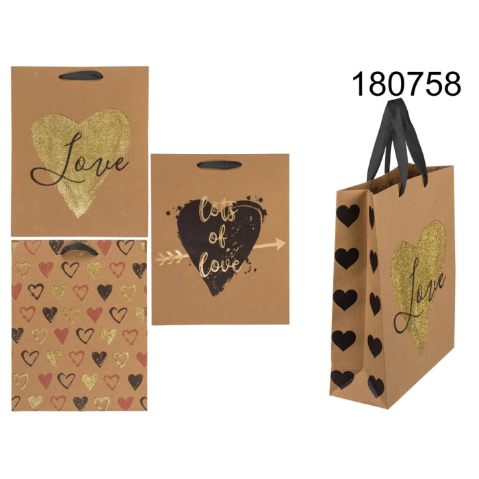 Torba prezentowa kraftowa LOVE 26 x 10 x 32 cm mix