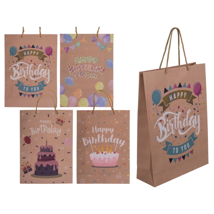 Kraft birthday gift bag 25 x 8,5 x 34,5 cm mix