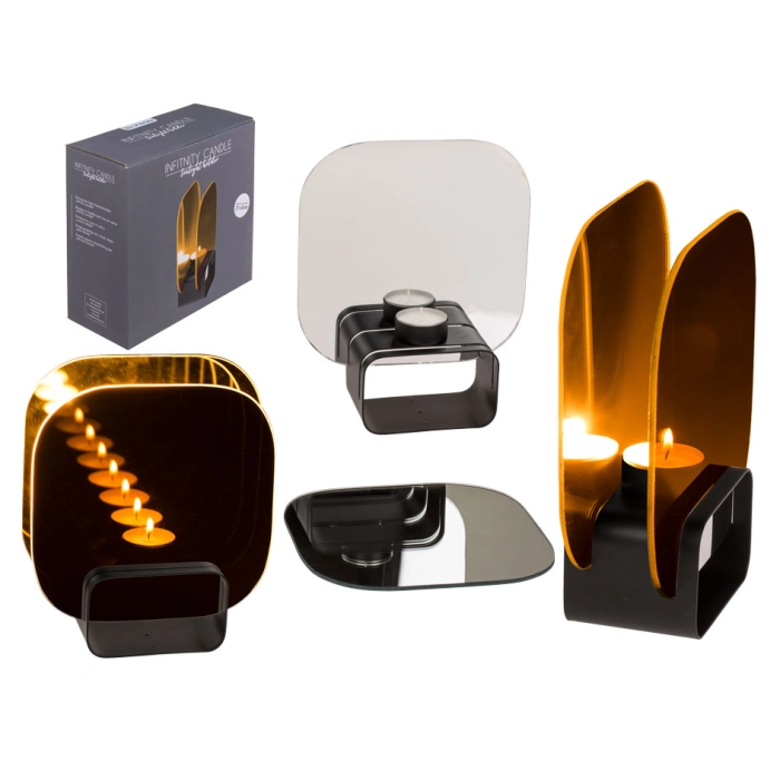 Świecznik metalowy na tealight z czarnym szkłem
