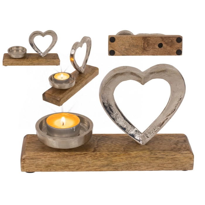 Świecznik na tealight z sercem na drewnianej podstawie