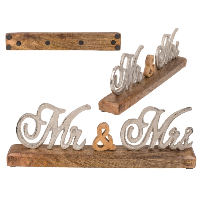 Dekoráció fa alapon - Mr & Mrs felirat