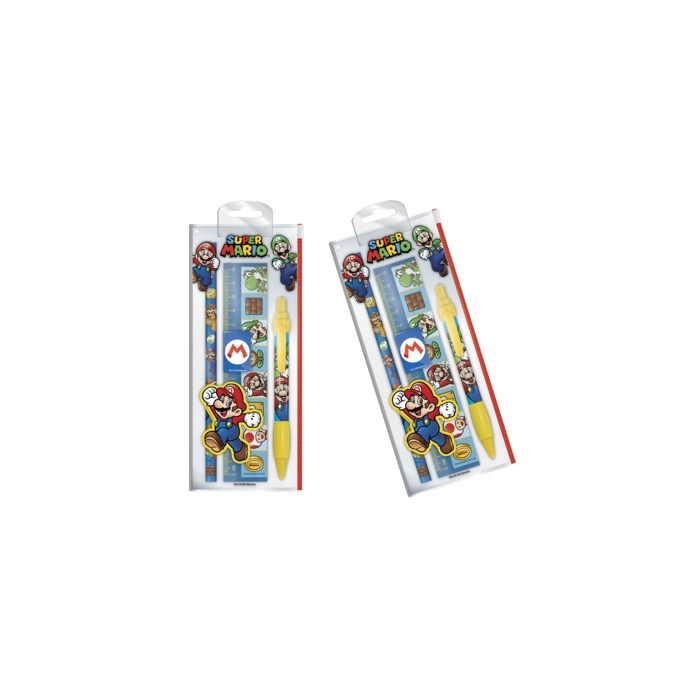 Super Mario characters: pencil, ruler, eraser sharpener pen - set in a case