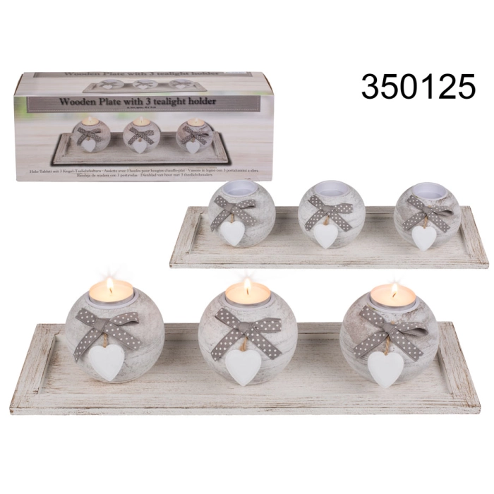 Wooden stand with 3 candlesticks