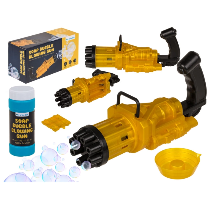 Battery powered soap bubble gun