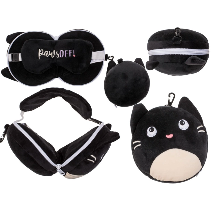 Plush travel pillow and eye mask - kitty