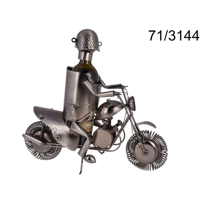 Metalowy stojak na wino - motocyklista