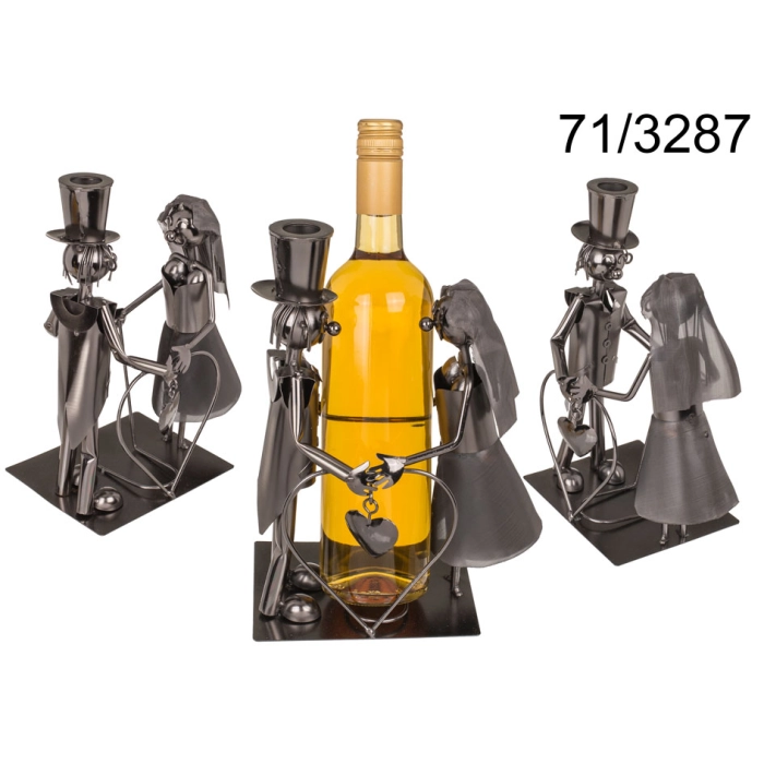 Metalowy stojak na wino -młoda para