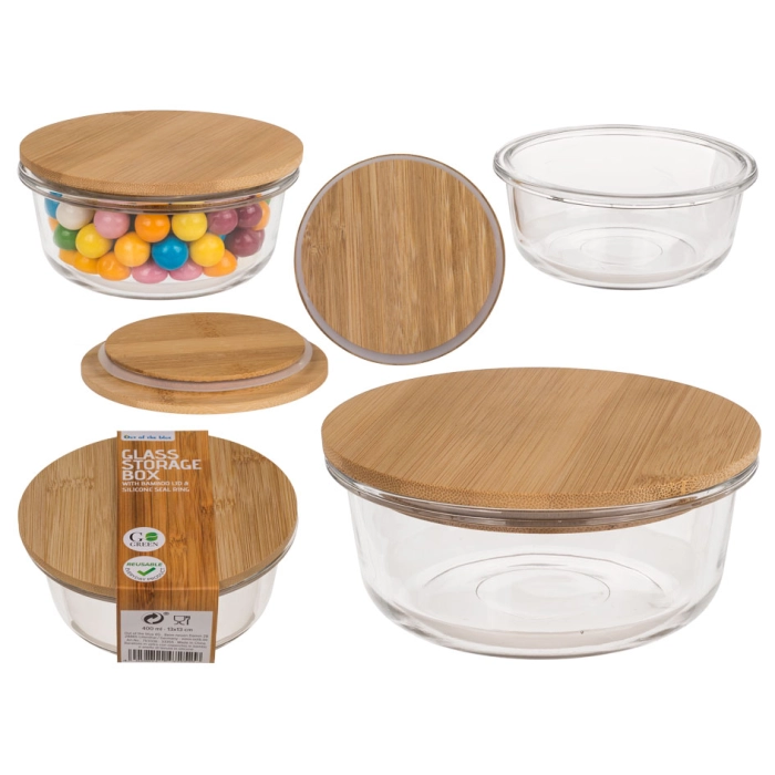Glass storage box with wooden lid 410 ml