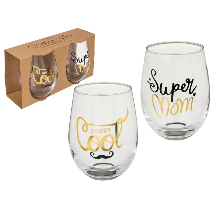 Set mit 2 Gläsern - Super Mom + Daddy Cool